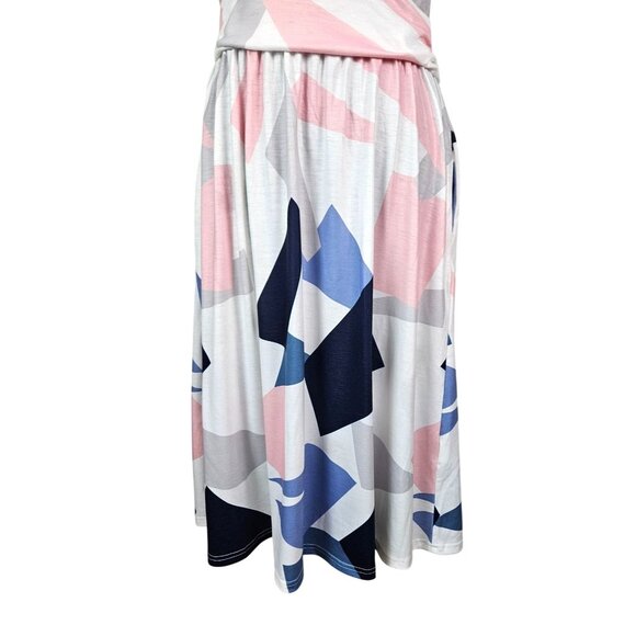 Womens Abstract Print V-Neck Short Sleeve Wrap Midi Dress Size M Casual Everyday - Picture 13 of 15